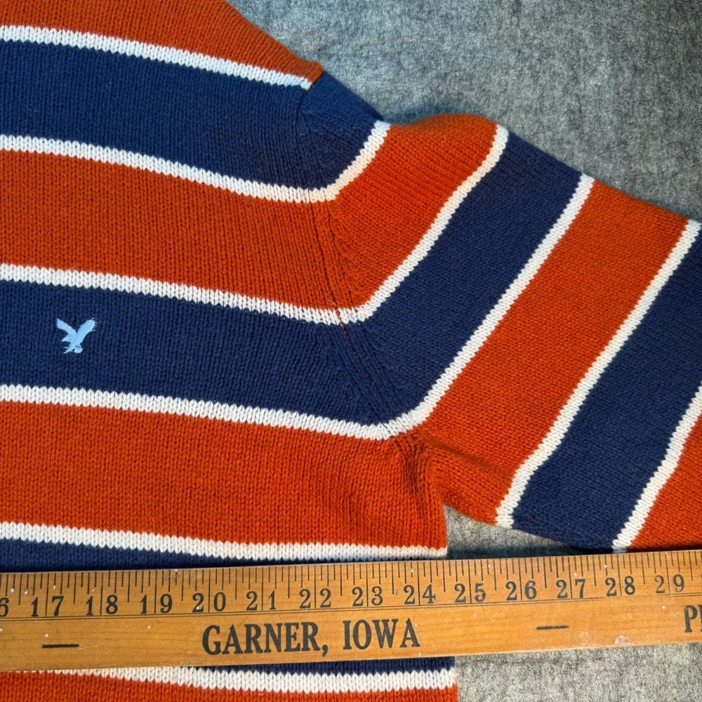 American Eagle Outfitters Mens XXL Striped Cotton Wool Sweater Orange Navy Blue